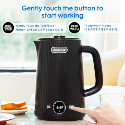 Electric Kettle Temperature Control for Coffee and Tea, 1200W, 1.7L 304 Stainless Steel Auto Shut Off